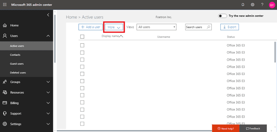 Microsoft 365 admin center MFA preview option