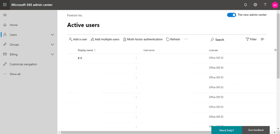 Microsoft 365 admin center classic MFA option