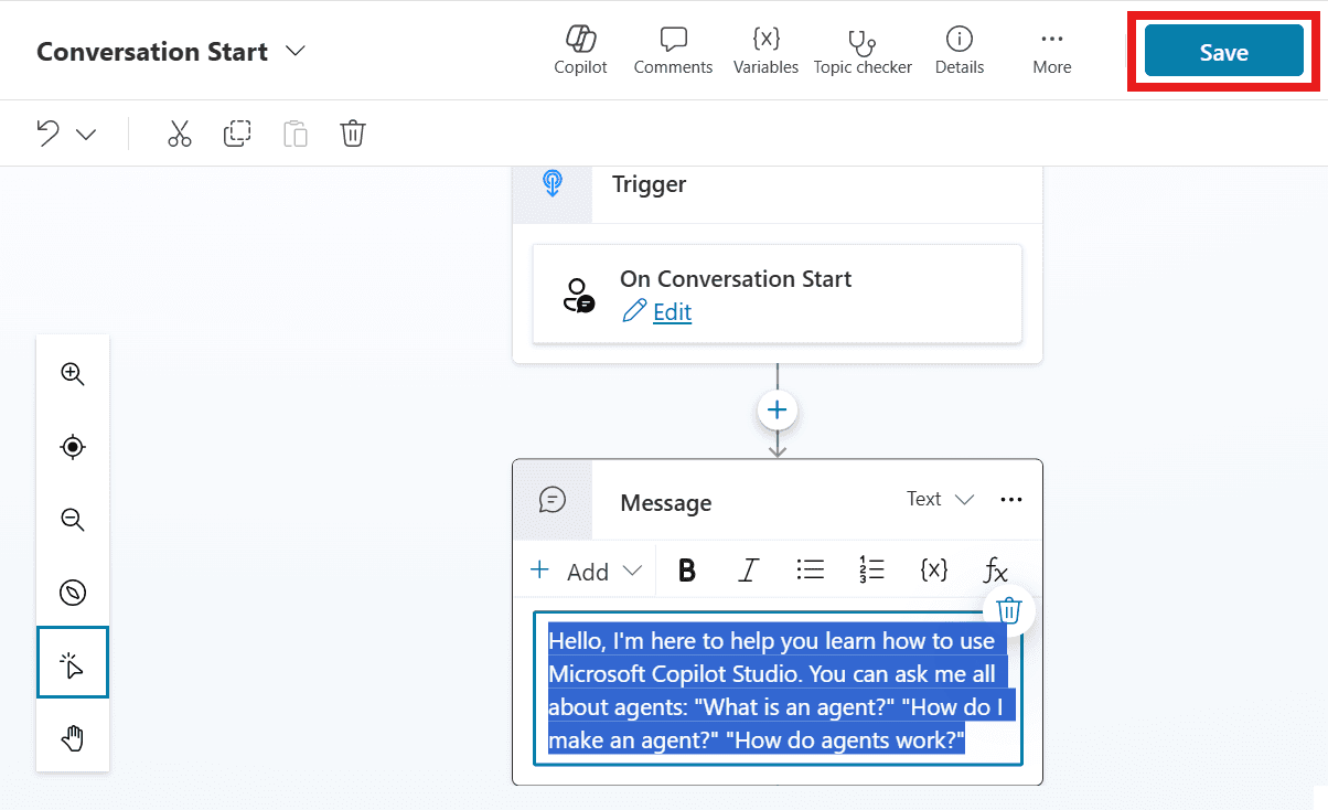 Save the Copilot agent introduction