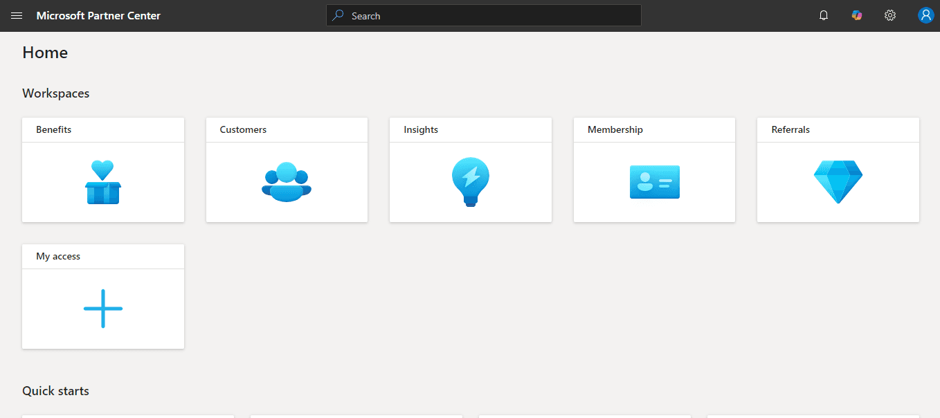 Microsoft Partner Center dashboard