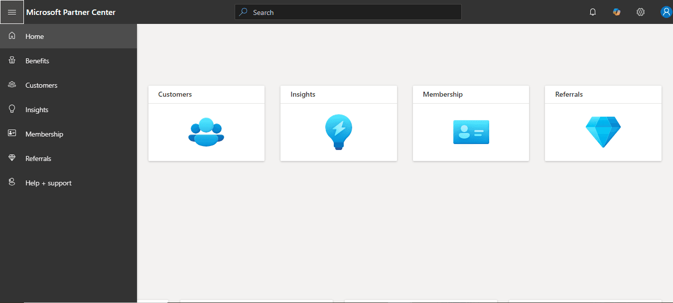Microsoft Partner Center navigation pane
