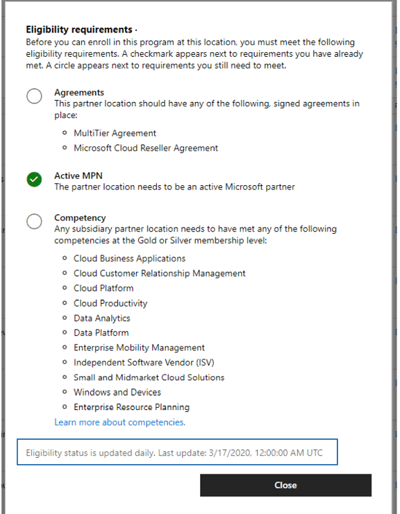 Partner Center incentives eligibility overview
