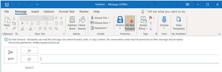 Do Not Forward option for protected email